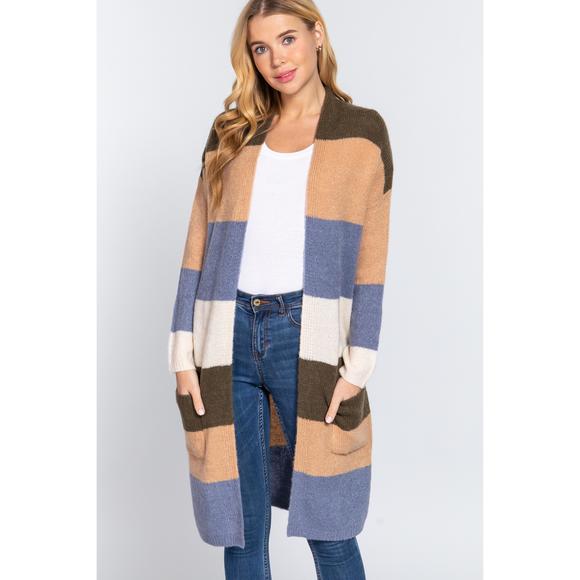 Rachell`s Boutique Sweaters - Open Front Color Block Cardigan